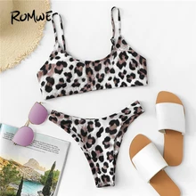 Romwe, спортивный комплект бикини с леопардовым принтом, женский, лето, регулируемый ремень, без косточек, купальные костюмы, пляжный купальник для отдыха