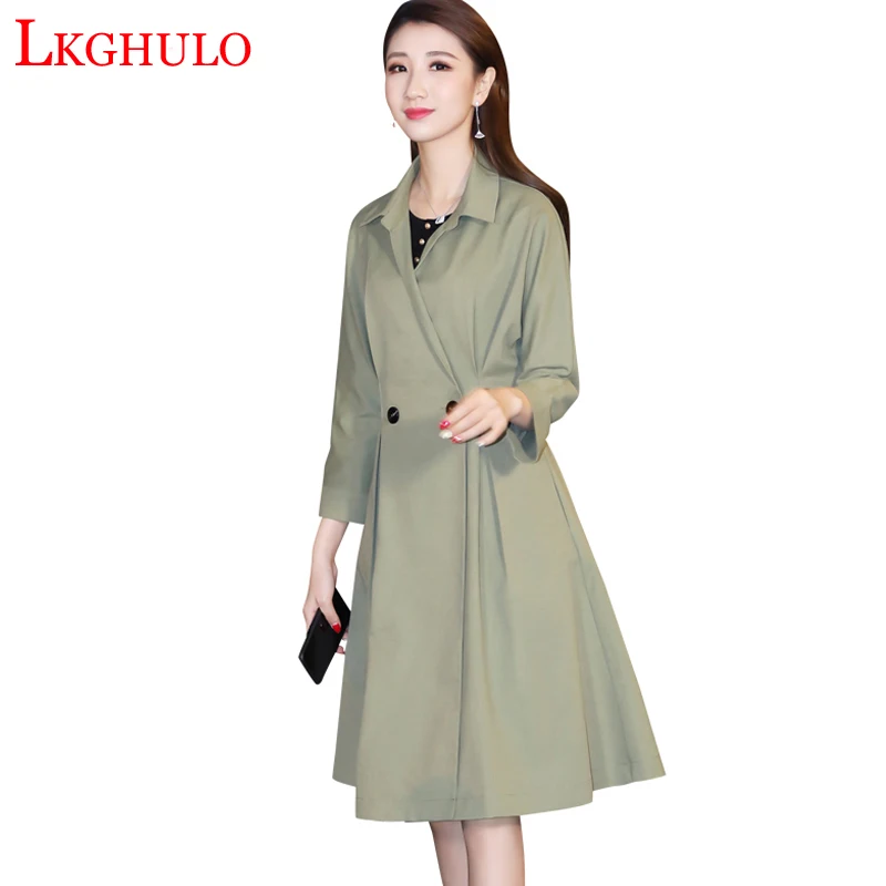 

Women Long Trench Coat 2018 Spring Autumn Casual Double Breasted Turn Down Collar Waist Windbreaker Outwear Coat Feminine W394