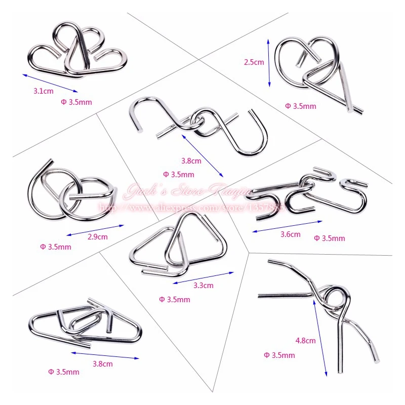 8 Pcs/Set Children Iq Puzzle Toy Classic Montessori Metal Wire Mind Brain Teaser Kids Educational Toys Hobby Gift For Adults Kid