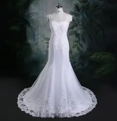 2019 Новый иллюзия Vestido De Noiva Белый спинки Кружева Русалка свадебное платье с коротким рукавом свадебное платье невесты платье Настоящее фото