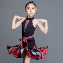 Платье для латинских танцев без рукавов с леопардовым принтом для девочек, платье для латинских танцев es Kids Samba Salsa Cha, одежда для выступлений DNV10603