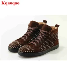 High Top Lace Up Men Casual Shoes Rivets Embellished Cool Fashion Lover Shoes Sneakers Luxury Brand Design Big Size Men Flats