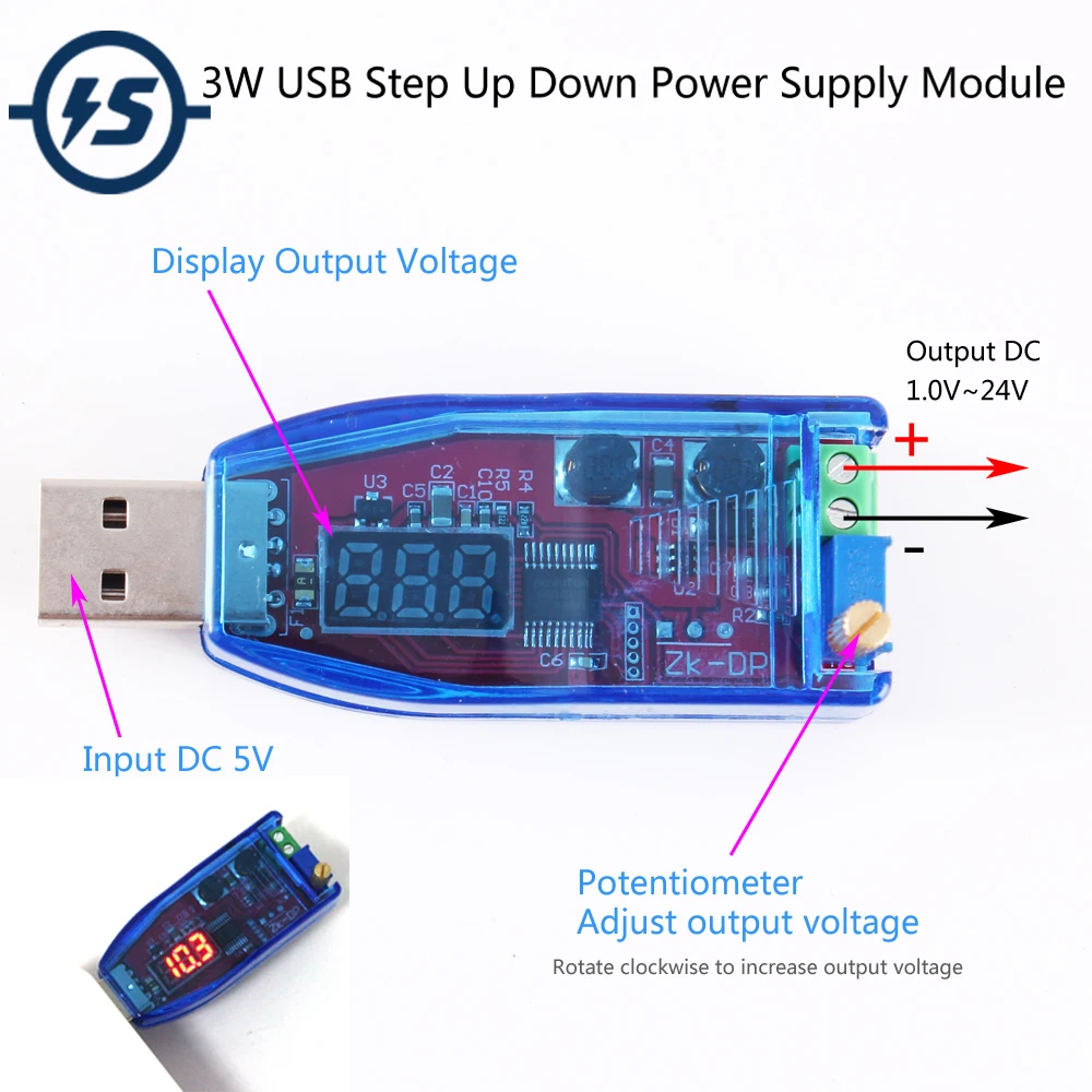 5V To 1-24V DC USB Buck Boost Voltage Converter Module With LED Display - Adjustable Step Up/Down - View #10