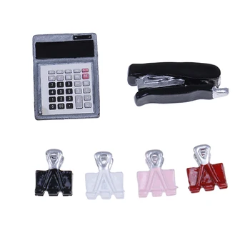

1/12 Miniature Dollhouse Caculator & Clamp & Stapler Stationery Pretend Play House Funiture Decor Accessories Toy