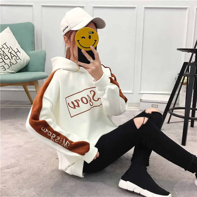 Новые женские толстовки Harajuku женские Kawaii утолщение милый кот Вышивка модная женская толстовка корейский стиль Женский пуловер
