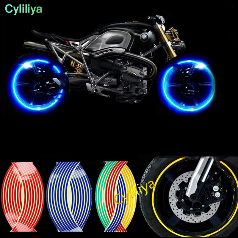 

16 Pcs Strips Wheel Stickers And Decals 14" 17" 18" Reflective Rim Tape Bike Motorcycle Car Tape 5 Colors Car Styling