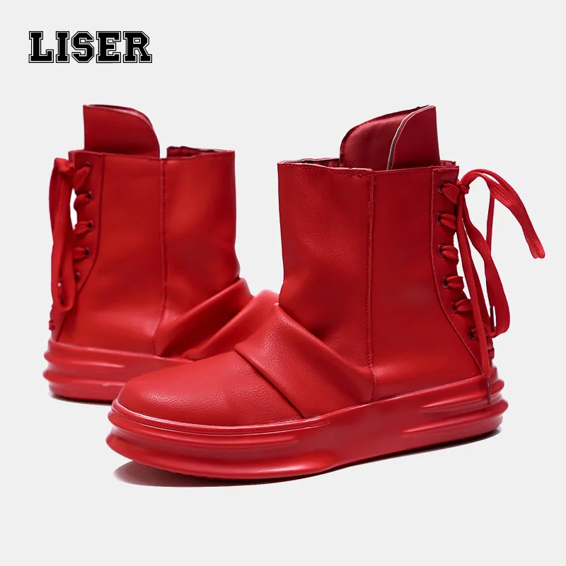 

2019 new arrival men ankle sneakers flat back cross tied inner zipper young hip-hop style casual shoes riding hiking street red