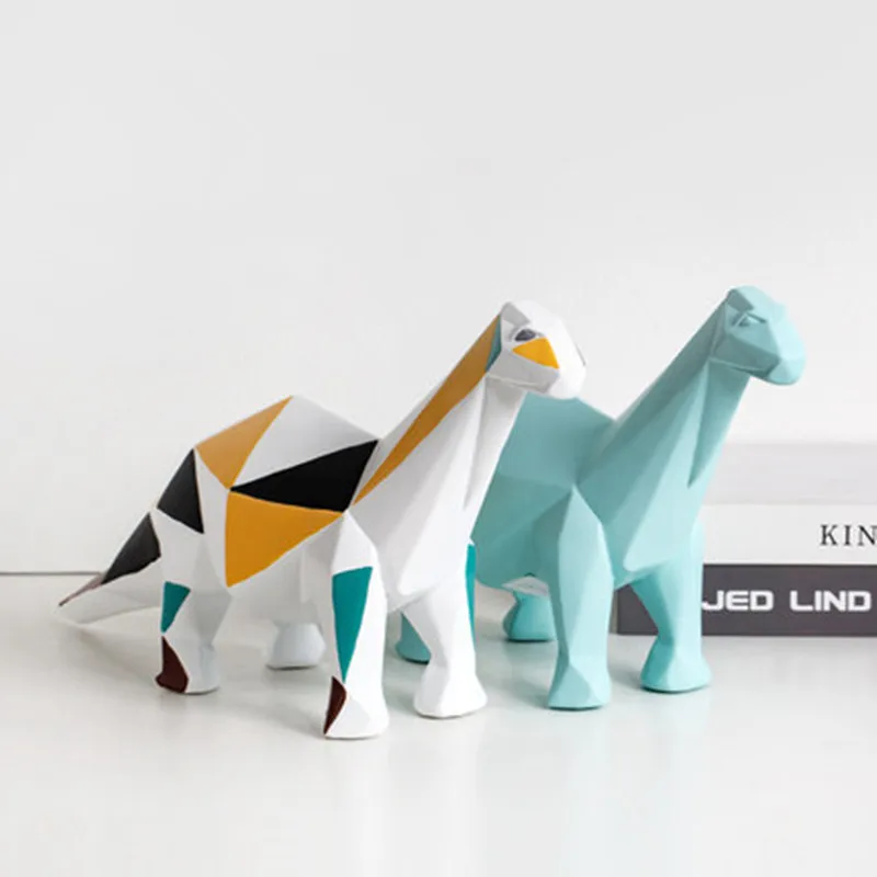  Simple Modern Geometry Assorted Colors Dinosaur Resin Statue Simulation Animal Figurines Children B - 33048593646