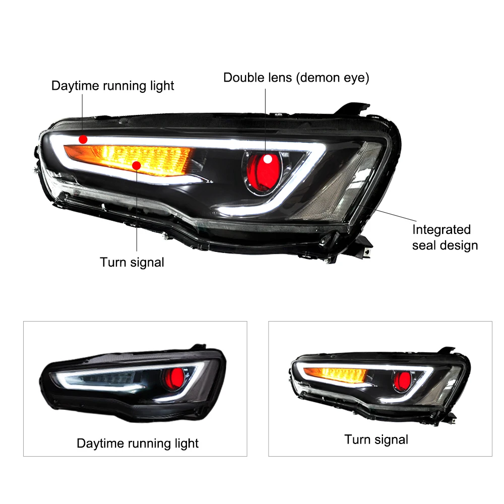 AcooSun For Mitsubishi Lancer EVO X 2008-2017 Car Headlight Assembly LED DRL Turn Signal Xenon HID  - 32967029735