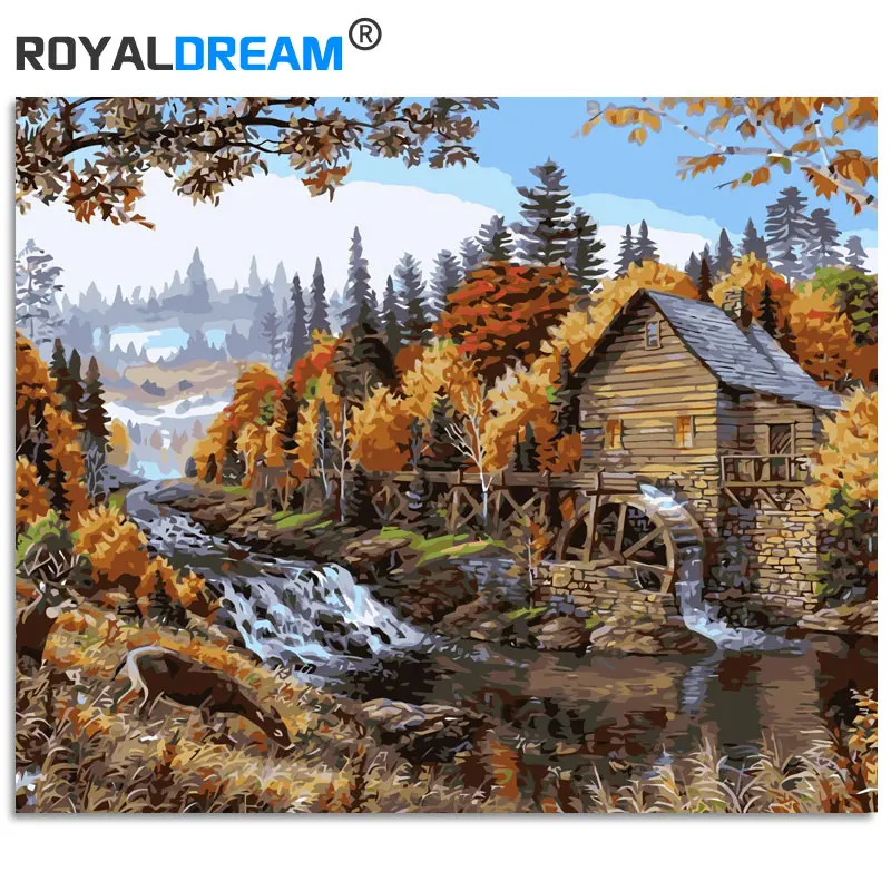 

ROYALDREAM Jungle Mountain Villa DIY Digital Oil Painting By Numbers Europe Abstract Canvas Painting For Living Room Wall Art
