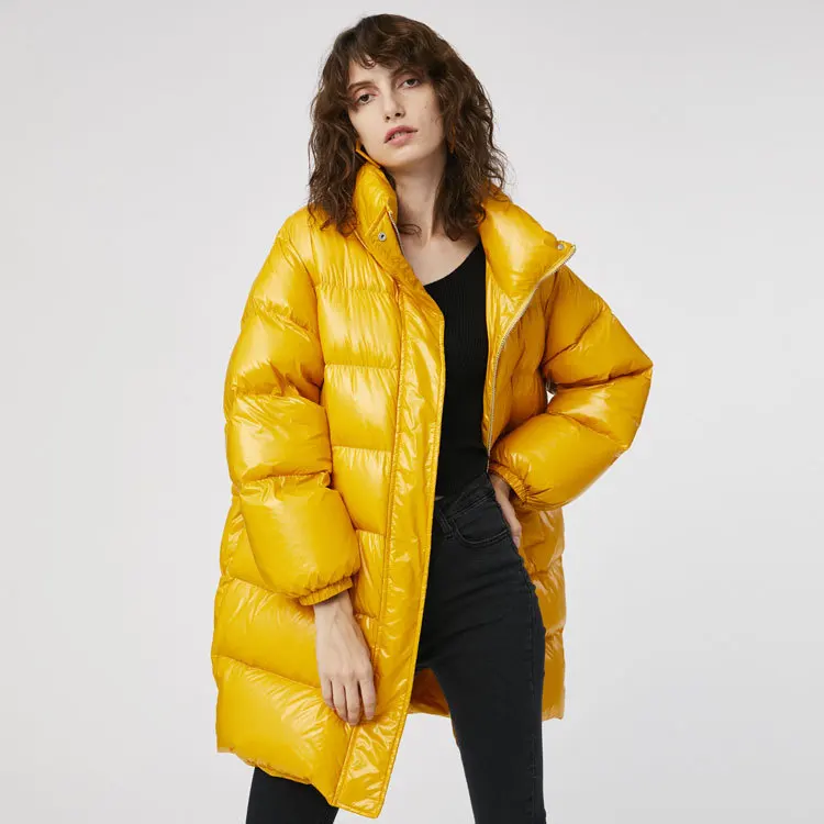 Модный бренд, высокий воротник, глянцевая ткань, настоящий пуховик, парка, пальто для женщин, зима, длиннее размера плюс, свободный стиль, теплые куртки wq799