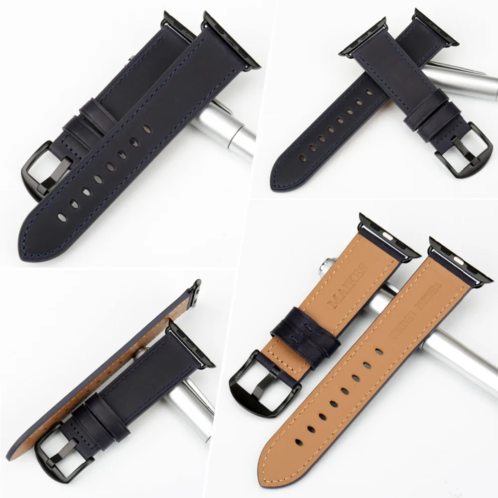 Ремешок MAIKES кожаный для iwatch Band 42 мм 38 браслет Apple Watch Series 4 1 44 40 аксессуары