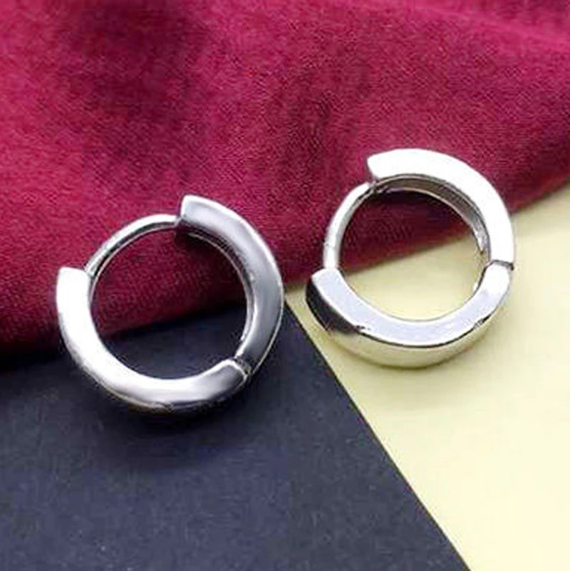 Womens Silver Plated Plain Circle Huggie Stud Hoop Earrings Jewelry Fashion
