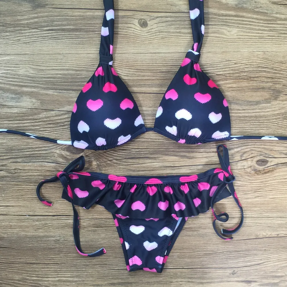 

2017 sexy polka dot bikini 2017 ruffle bikini bottoms string bikini set women sexy swimsuits maillot de bain femme