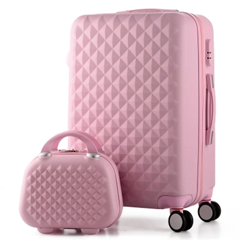 Case de Viagem Mala de Viagem Bagagem de Viagem Mala sobre Rodas 14 + 20 Polegada Mulher Malas Diamante Bagagem Abs Rolando