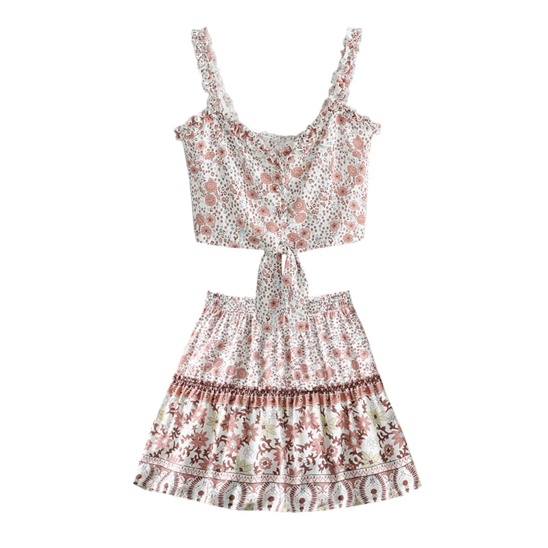 

Suit female camisole short skirt two-piece 2019 summer new temperament fashion printing short paragraph cool women's clothes