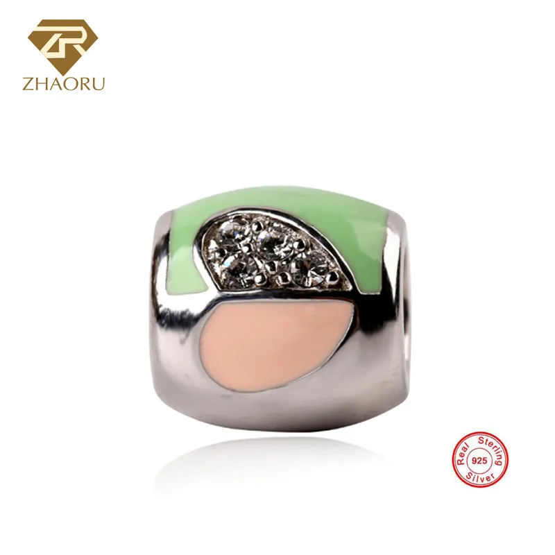 

Zhaoru Authentic 925 Sterling Silver Enamal Pendant Charm Fit Bracelet & Bangle & Necklace DIY Fine Jewelry Silver Heart Bead