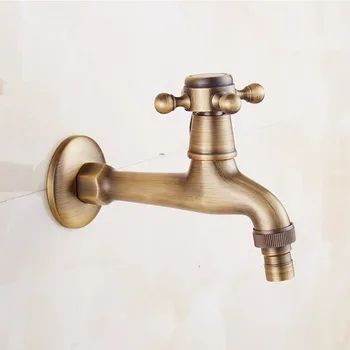 

Houmaid Bathroom Antique Brass Faucet for Washing Machine Full Copper Sink Single Handle Cold Water Tap Wall Mounted Faucet