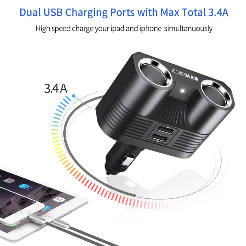 Автомобильный Разветвитель MEIDI для прикуривателя универсальный разветвитель на