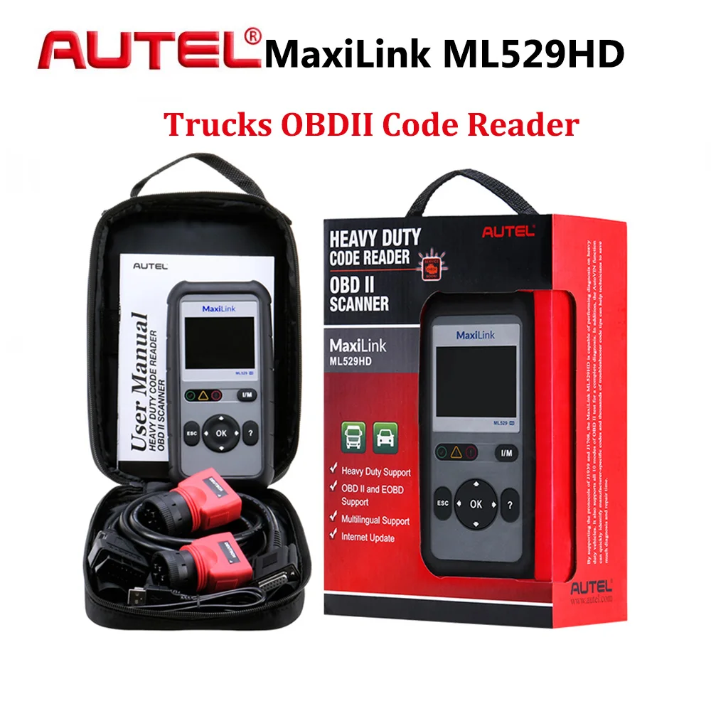 

Autel MaxiLink ML529HD Trucks OBDII Code Reader Heavy Duty J1939 & J1708 OBD2 Scanner Automotive Diagnostic Tool Fault Code Read