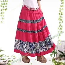 Весной и летом в национальном пастырской хлопковые и льняные плиссированные Прошитые длинный женский юбка А-силуэта юбки женские, макси