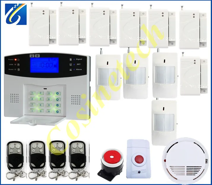 

Shenzhen GSM850/900/1800/1900Mhz home security alarm sysem+4 door sensor+7 PIR sensor,1 smoke sensor gsm alarm system,fire alarm