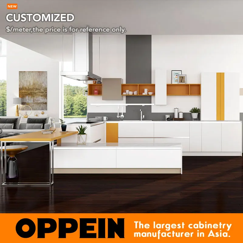 Kitchen Furniture Modern White PVC and Orange Melamine