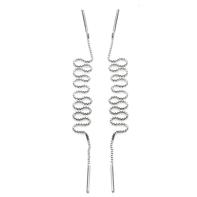 

100% 925 sterling silver fashion simple design box chain ladies`drop earrings jewelry Anti allergy female birthday gift no fade