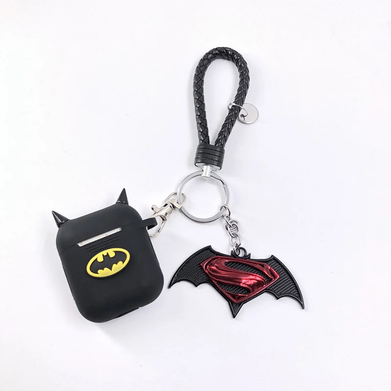 Black batman Чехол Airpods с подвеской в виде супергероя, силикагель, чехол для Apple Airpods 1/2, зарядная коробка, защита от пыли, аксессуары для кожи - Цвет: Black batman