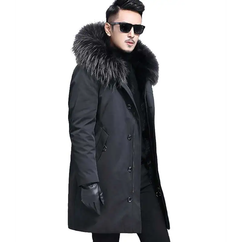 Chaude Doublure Avec Capuchon 2018 Amovible Épaisse Outwear Mens Raton Parka Grande Hiver Chaud Manteau Fourrure Laveur Beige À De Luxe vgS7wxv