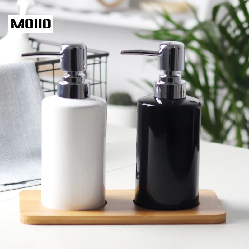 

MOIIO Bathroom Accessories Liquid Soap Dispenser Simple Design Shampoo Shower Gel Black White Ceramic Pressing Down Bottle