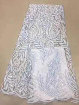 

2019 High Quality African 3d Lace Fabric Royal Blue French Net Embroidery Sequins Tulle Lace Fabric For Nigerian party Dress