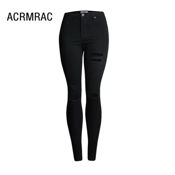 

Women pants Slim summer casual pants High waist Hole black elastic force Skinny Pencil pants Woman SL014