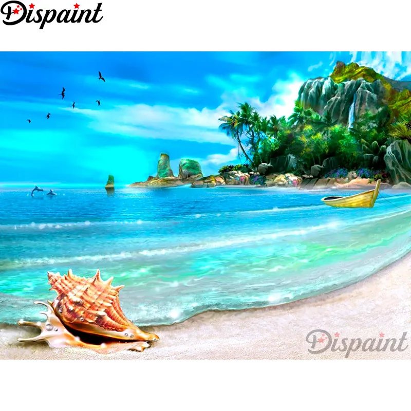 Dispaint Full Square/Round Drill 5D DIY Diamond Painting &quotConch Seaside scenery&quot Embroidery Cross Stitch Home Decor A10976 | Дом и сад