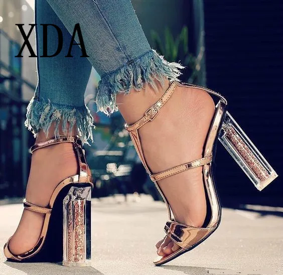 

XDA Summer Sandals Crystal Leopard Open Toed High Heels Women Transparent Cover Heel Buckle Sandals Pumps fashion sexy sandals