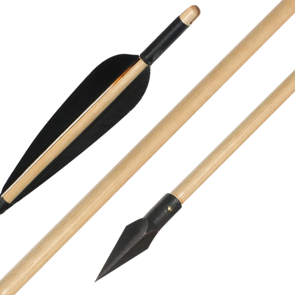 

6/12 150Grain Wooden Arrows with 5'' Real Feather 31"A-803 Arrowhead shooting Arrows for traditional bow recurve bow long bow