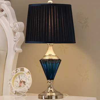 

Simple modern American style lamp bedroom bedside lamp Jane European creative blue glass warm living room European style lamp