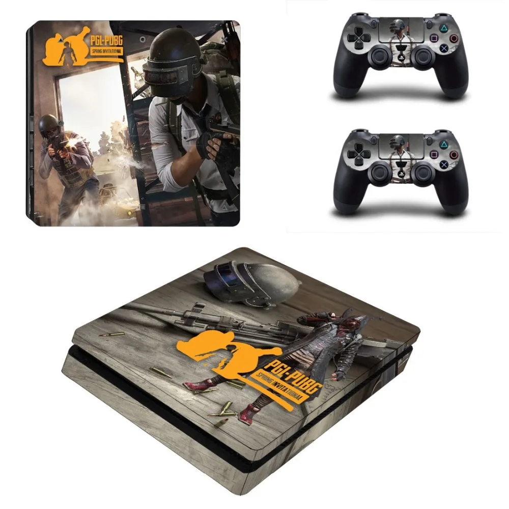  PUBG BATTLEGROUNDS PS4 Slim Vinyl Decal Protective Skin Cover Sticker for PS4 Slim Console and Two 