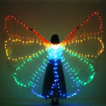Women's Fiber Optic Costume Wings Egypt Belly Dance Isis Wings LED India Dancer Belly Dance Wings With Stick Colorful Wings