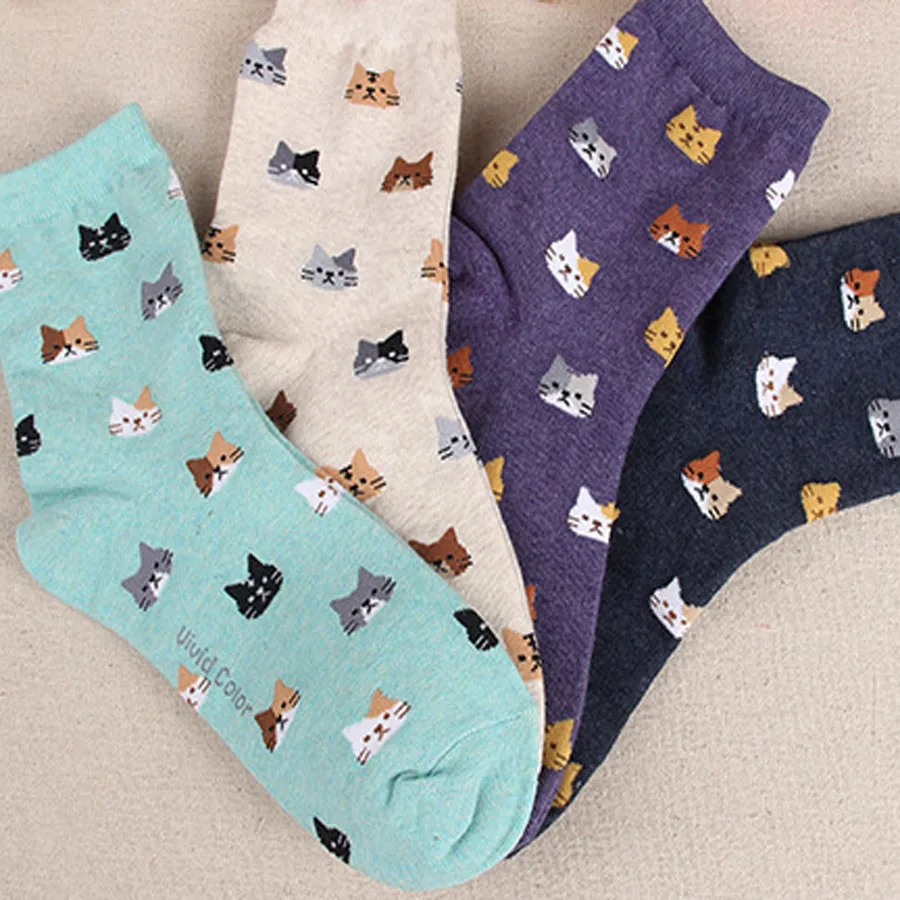 Women's Cute Cat Print Thick Cotton Socks-1