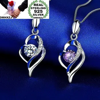 

OMHXZJ Wholesale European Fashion Woman Girl Party Gift Hearet Amethyst Zircon S925 Sterling Silver Necklace Pendant Charm CA123