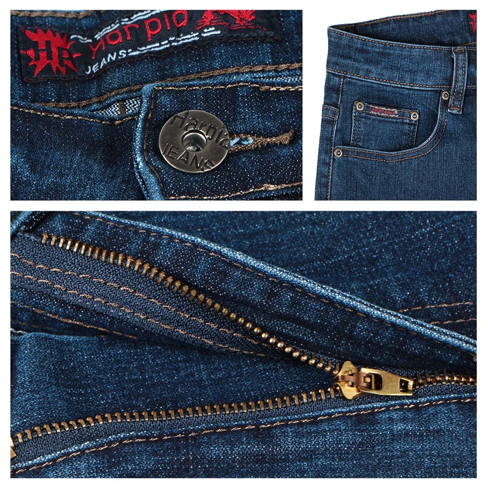 HARPIA Jeans Mens Classic Jeans Male Denim Dark blue Casual Simple Trousers Straight Pants Elasticity Top quality Pant Size32-42