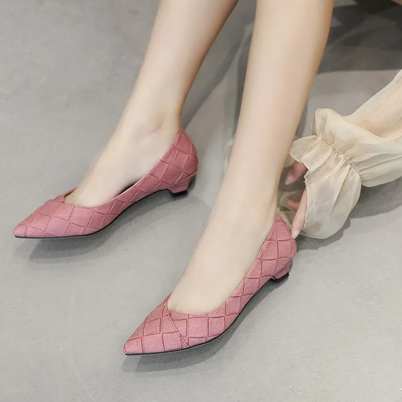 DongCiTaCi/осенние женские туфли на низком каблуке в стиле ретро; женские модные туфли с острым носком; пикантные женские туфли-лодочки на среднем каблуке для вечеринки и свадьбы; Размеры 35-42 - Цвет: Розовый