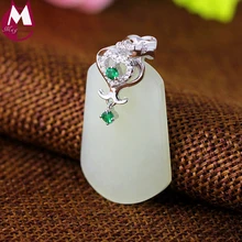 Fashion Big Gemstone 30mm*20mm Natural Jade Necklace Pendant Genuine 925 Sterling Silver Jewelry Classic Luxury Crystal SP62