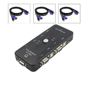 

4-Port USB 2.0 KVM Switch Mouse/Keyboard/VGA Video Monitor with 3 xVGA USB KVM cable 200MHz 1920x1440 2018 new A20