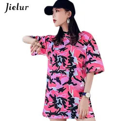 Jielur летняя новая камуфляжная футболка свободного кроя с принтом Harajuku женская футболка хипстер Корейская Повседневная BF хип-хоп Топ