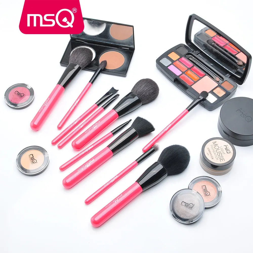 

MSQ 10pcs Pro Makeup Brush Set Rose Gold Powder Foundation Eye Make Up Brush Set Soft Goat Hair With PU Leather Case Kit