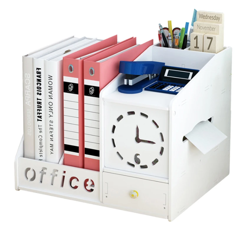 

Desk Set Plastic Organizer with Drawer Multifunctional Magazine Rack Paper Holder Home Office Table Accessories Joy Corner