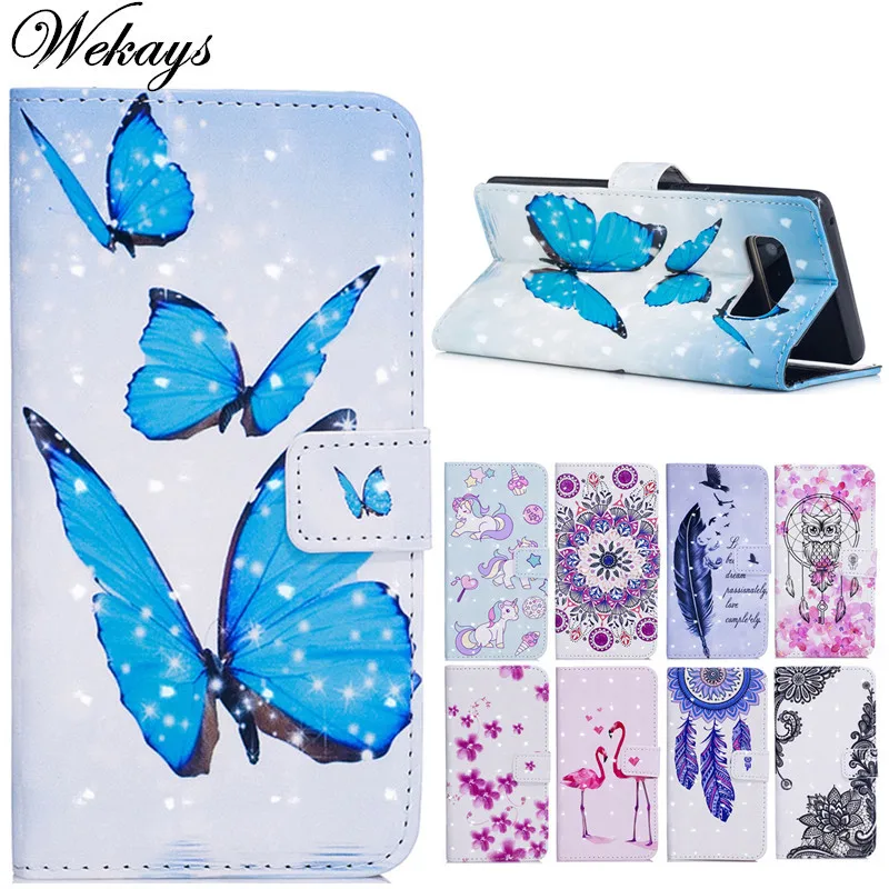 

Wekays Cute Cartoon 3D Butterfly Leather Funda Case sFor Coque Samsung Galaxy S5 S6 Edge S7 Edge S8 Plus Note 8 Cover Case Note8