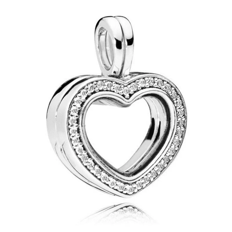 

925 Sterling Silver Sparkling Floating Heart Locket Charm Fit Original Pandora Necklace for DIY Petite Charms Women Jewelry Gift